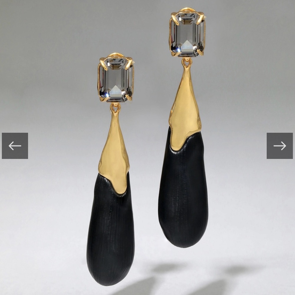 Alexis Bittar Bonbon Crystal & Jet Tear Shape Drop Earrings 14K Gold Plated